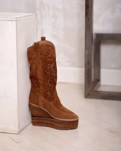 Mujer Vidorreta Botas Altas|Bota calada en serraje cuero Tilo 7