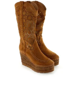 Mujer Vidorreta Botas Altas|Bota calada en serraje cuero Tilo 5