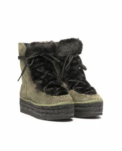 Vidorreta Outlet|Botin con pelo en serraje kaki Merce Doble