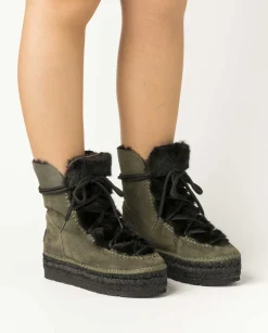 Vidorreta Outlet|Botin con pelo en serraje kaki Merce Doble