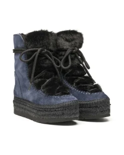 Vidorreta Outlet|Botin con pelo en serraje azul Merce Doble