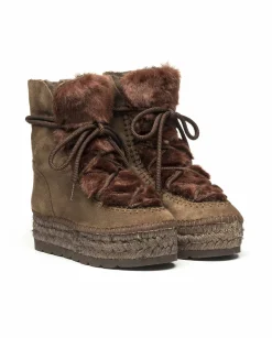 Vidorreta Outlet|Botin con pelo en serraje taupe Merce Doble
