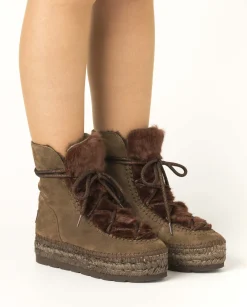 Vidorreta Outlet|Botin con pelo en serraje taupe Merce Doble