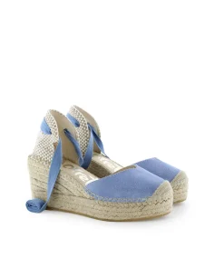 Mujer Vidorreta Sandalias Cuña|Campesina pico en serraje jeans Tilo 5