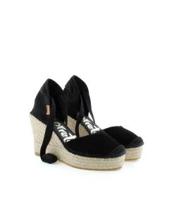 Mujer Vidorreta Sandalias Cuña|Campesina pico serraje negro Tilo 7