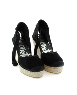 Mujer Vidorreta Sandalias Cuña|Campesina pico serraje negro Tilo 7