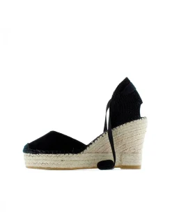 Mujer Vidorreta Sandalias Cuña|Campesina pico serraje negro Tilo 7