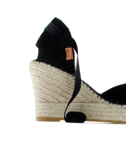 Mujer Vidorreta Sandalias Cuña|Campesina pico serraje negro Tilo 7