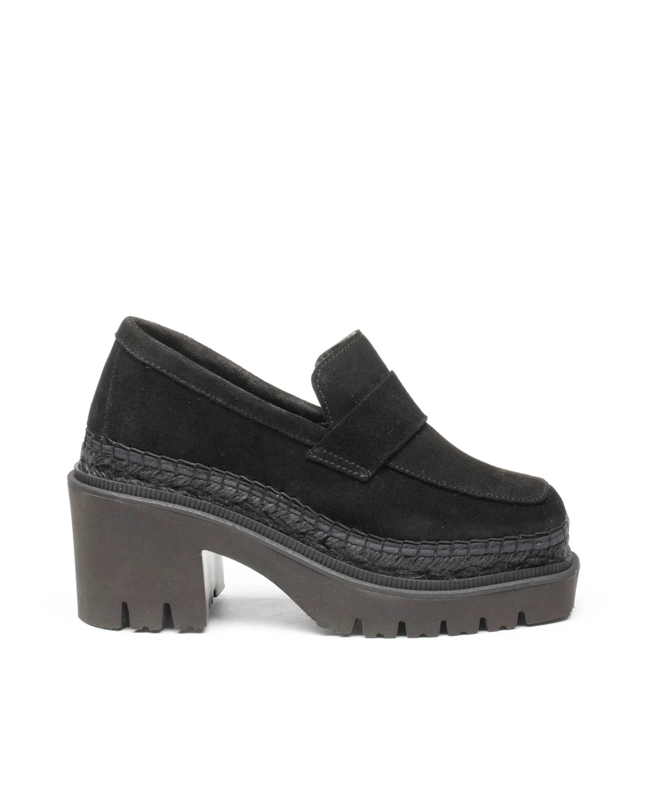 Vidorreta Outlet|Mocasín de tacón en serraje negro Panteta
