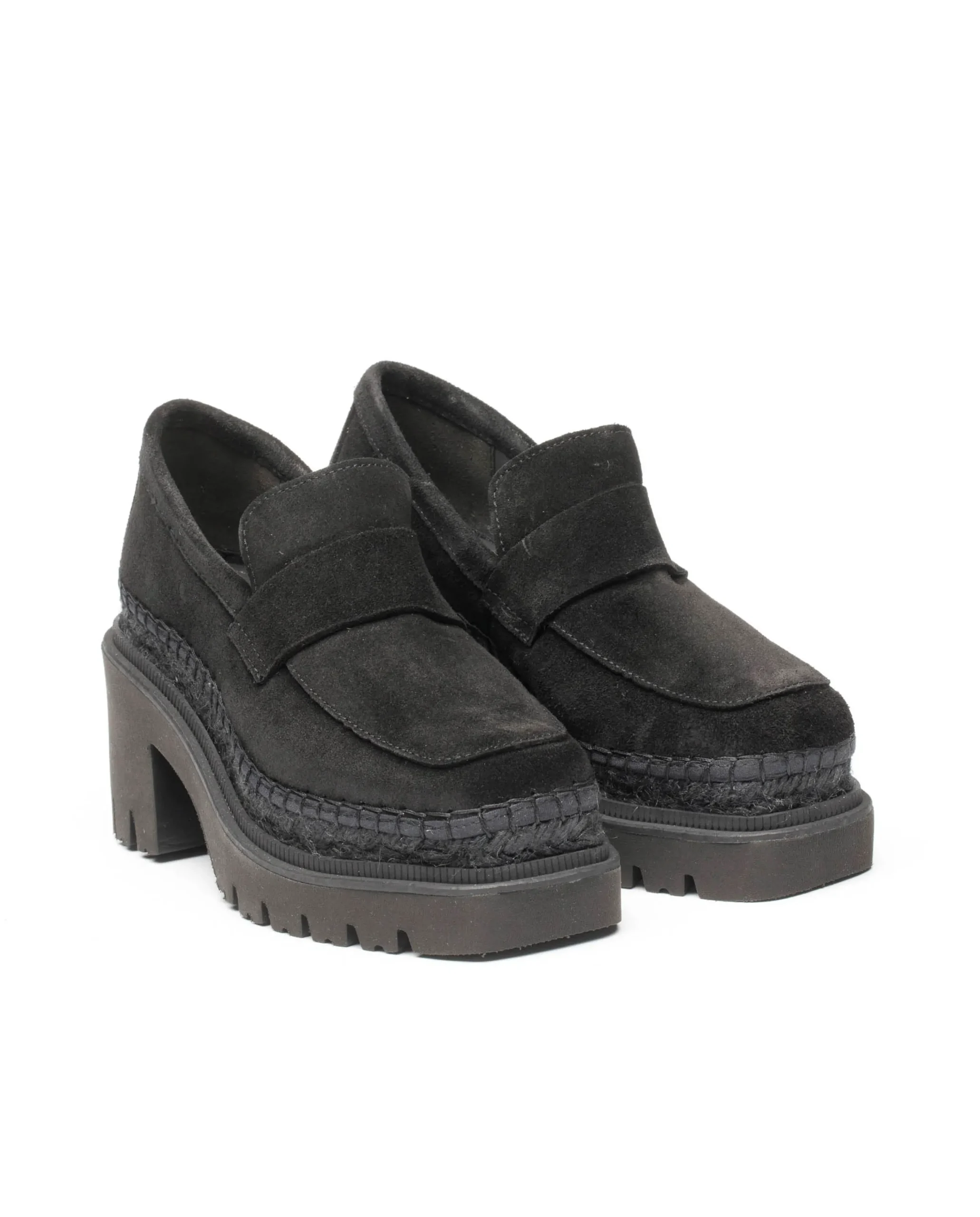 Vidorreta Outlet|Mocasín de tacón en serraje negro Panteta