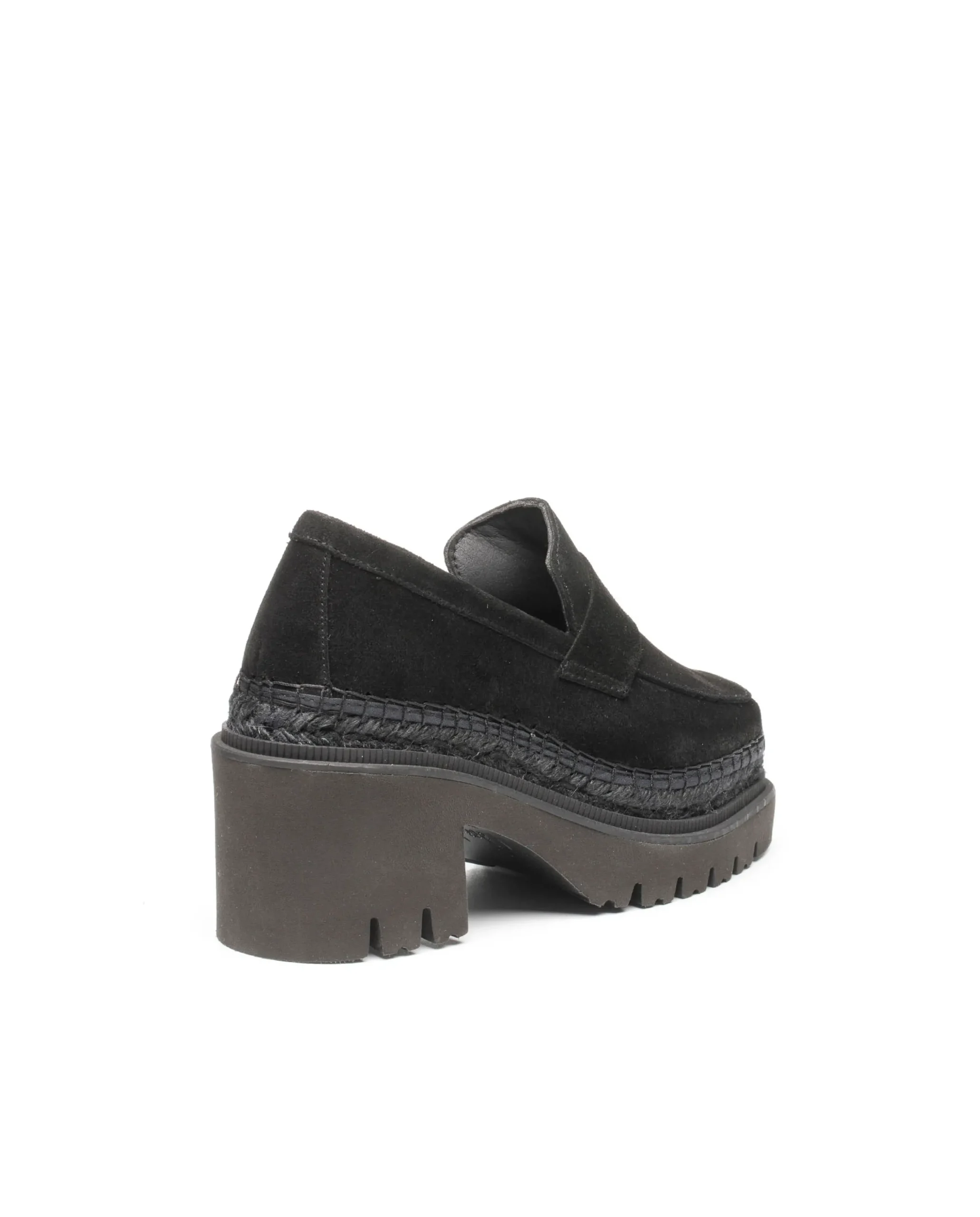 Vidorreta Outlet|Mocasín de tacón en serraje negro Panteta