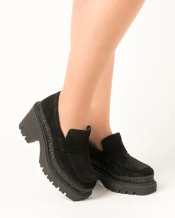 Vidorreta Outlet|Mocasín de tacón en serraje negro Panteta