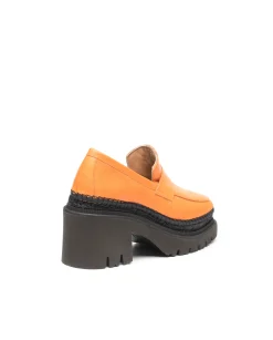 Vidorreta Outlet|Mocasín de tacón en velvet naranja Panteta