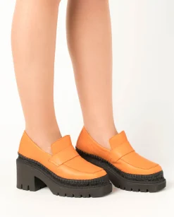 Vidorreta Outlet|Mocasín de tacón en velvet naranja Panteta