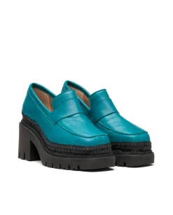 Vidorreta Outlet|Mocasín de tacón en velvet verde Panteta