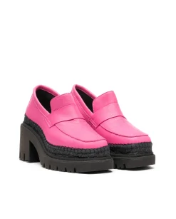 Vidorreta Outlet|Mocasín de tacón en velvet fuxia Panteta