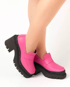Vidorreta Outlet|Mocasín de tacón en velvet fuxia Panteta