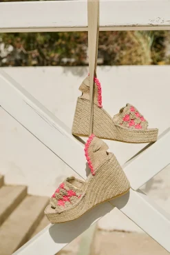 Mujer Vidorreta Sandalias Cuña|Sandalia cintas en ganchillo fluor fuxia