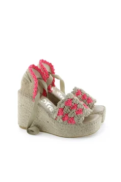 Mujer Vidorreta Sandalias Cuña|Sandalia cintas en ganchillo fluor fuxia