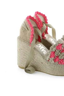 Mujer Vidorreta Sandalias Cuña|Sandalia cintas en ganchillo fluor fuxia