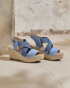 Mujer Vidorreta Sandalias Cuña|Sandalia elásticos en serraje jeans Dominica