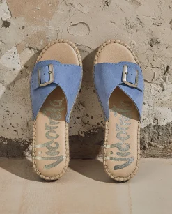 Mujer Vidorreta Sandalias Planas|Sandalias Bio|Sandalia hebilla en serraje jeans Malta