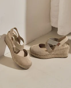Mujer Vidorreta Sandalias Cuña|Valenciana cruzada en serraje arena Tilo 5