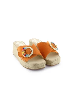 Mujer Vidorreta Zuecos|Zueco broche en serraje naranja Vinci