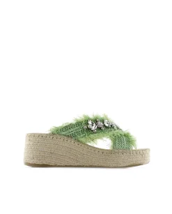 Mujer Vidorreta Zuecos|Zueco cruzado en rafia cristal verde Vinci