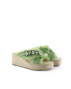 Mujer Vidorreta Zuecos|Zueco cruzado en rafia cristal verde Vinci